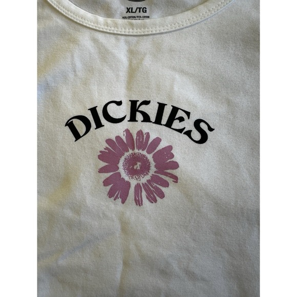 Dickies White Crop Tank Top JuniorXL Extra Large Daisy Flower Graphic Sleeveless - Picture 2 of 5